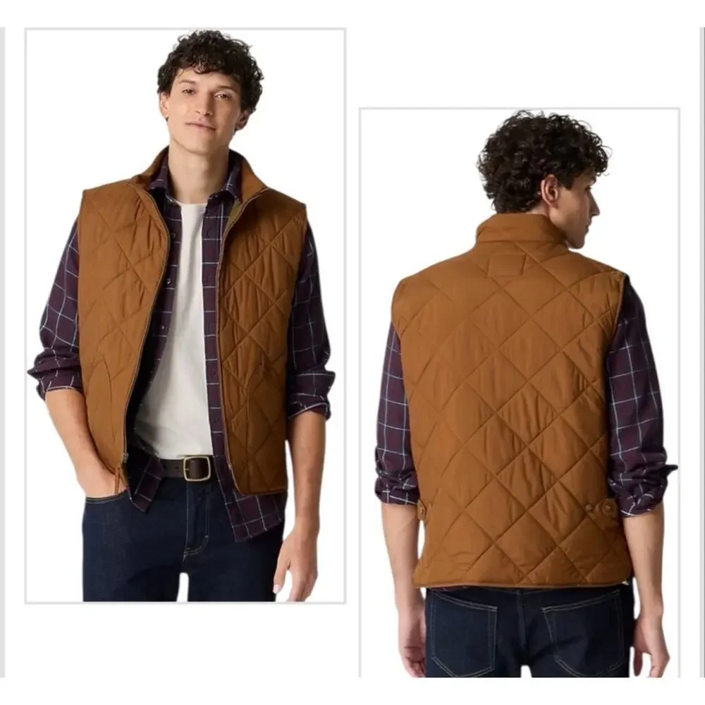 J. Crew Men's Full Zip Quilted Walker Vest Sleeveless Glazed Pecan Size L NWT
